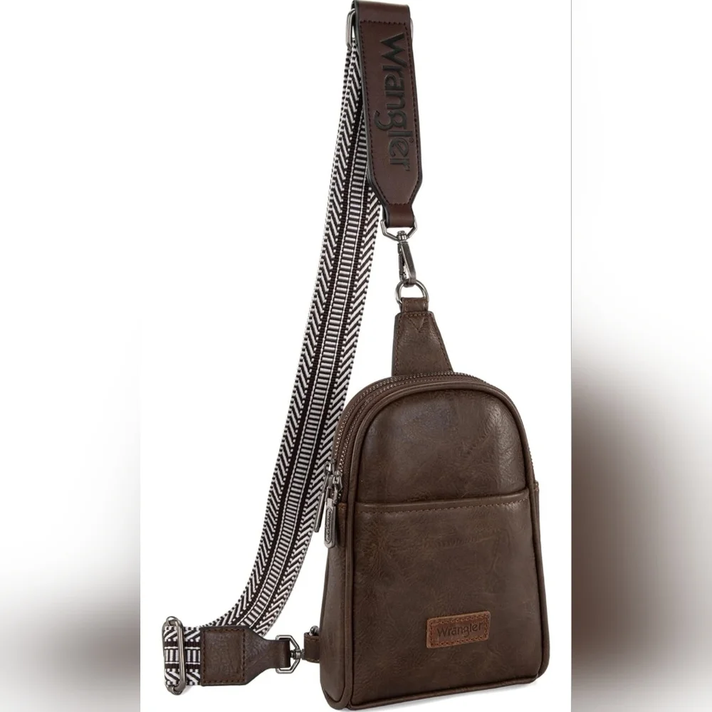 Wrangler Vegan Leather Crossbody Sling Bag With Patterned Strap